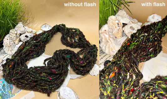 Handspun "Party Girl" Reflective Core Spun Skein ☆ 50g Wool and Silk Art Yarn