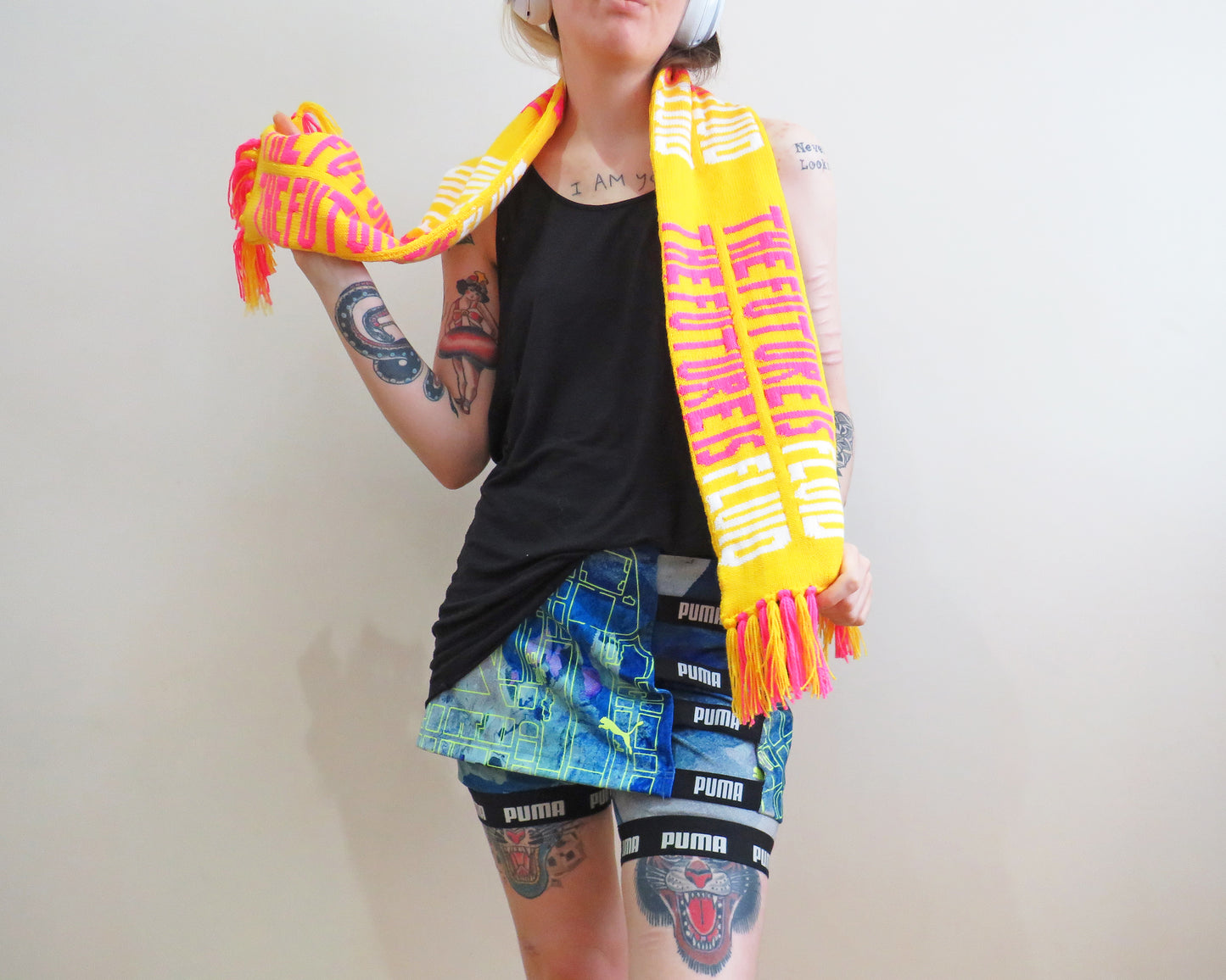 The Future is Fluid ☆ Pink and Yellow Machine Knit Scarf