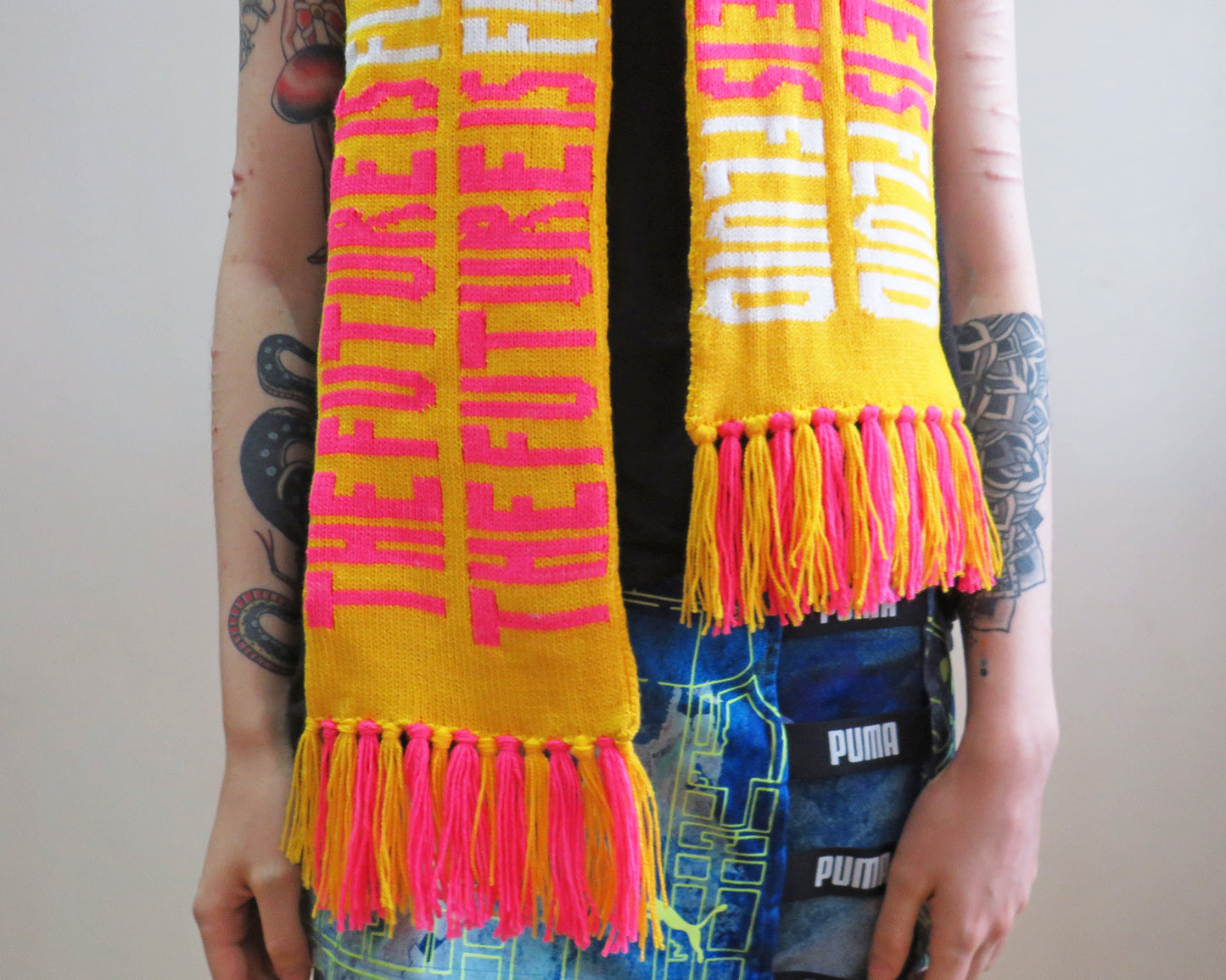 The Future is Fluid ☆ Pink and Yellow Machine Knit Scarf