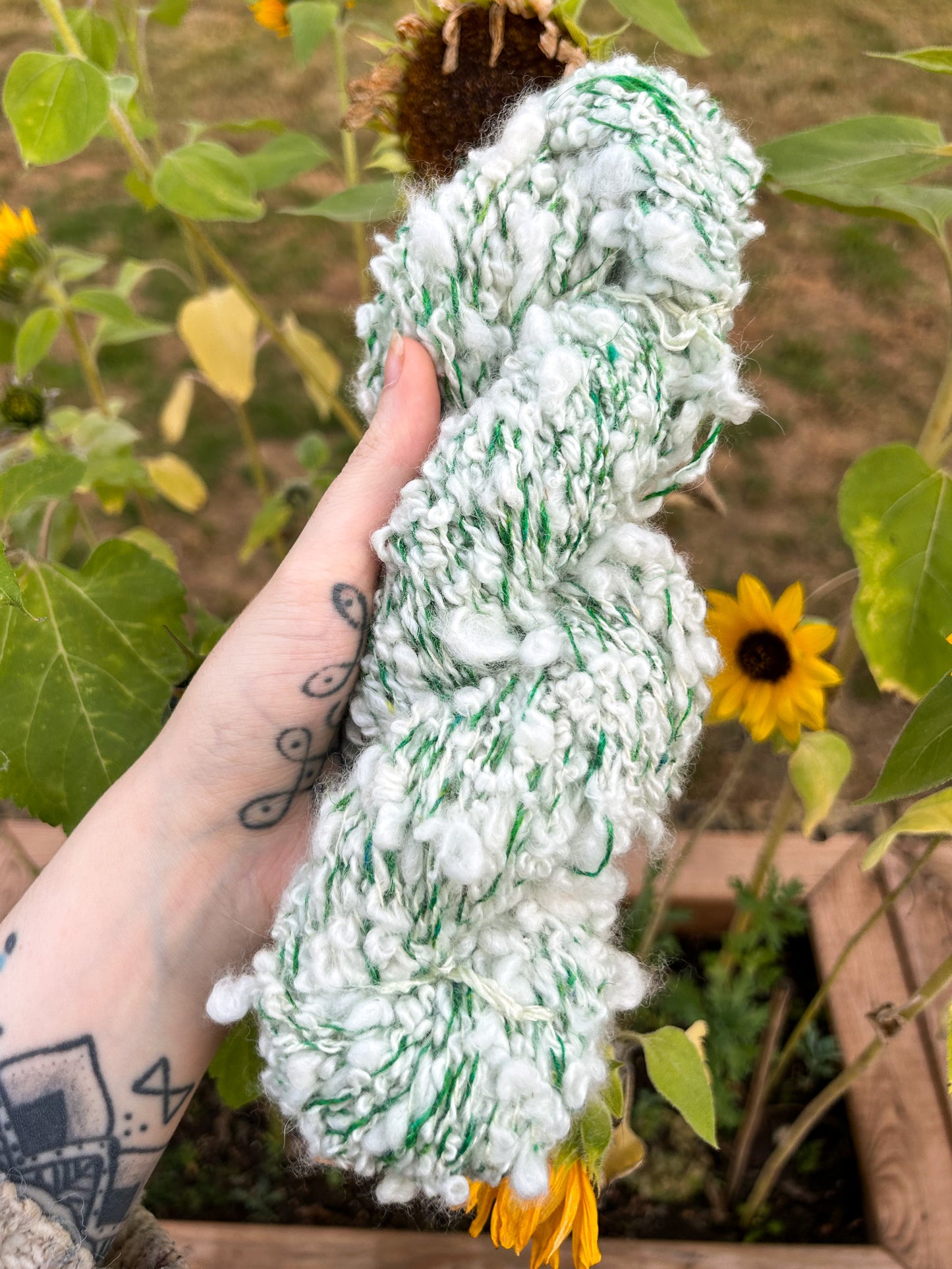 Handspun Baby Alpaca and Silk Bouclé Skein ☆ 80g 3ply Alpaca, Tussah and Sari Silk Yarn