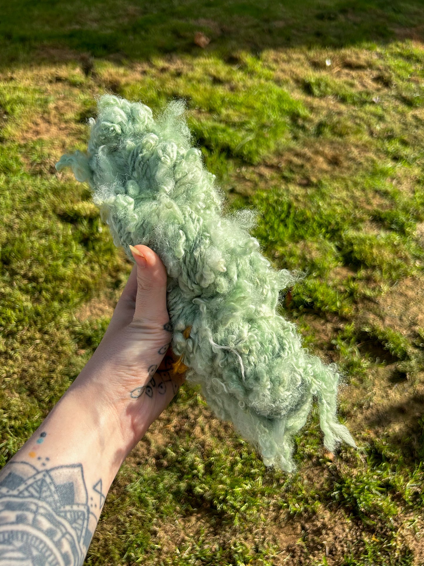 Handspun Green Chlorophyllin Dyed Lock Spun Baby Alpaca 2ply Skein ☆  110g Naturally Dyed Alpaca Yarn