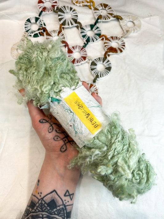 Handspun Green Chlorophyllin Dyed Lock Spun Baby Alpaca 2ply Skein ☆  110g Naturally Dyed Alpaca Yarn