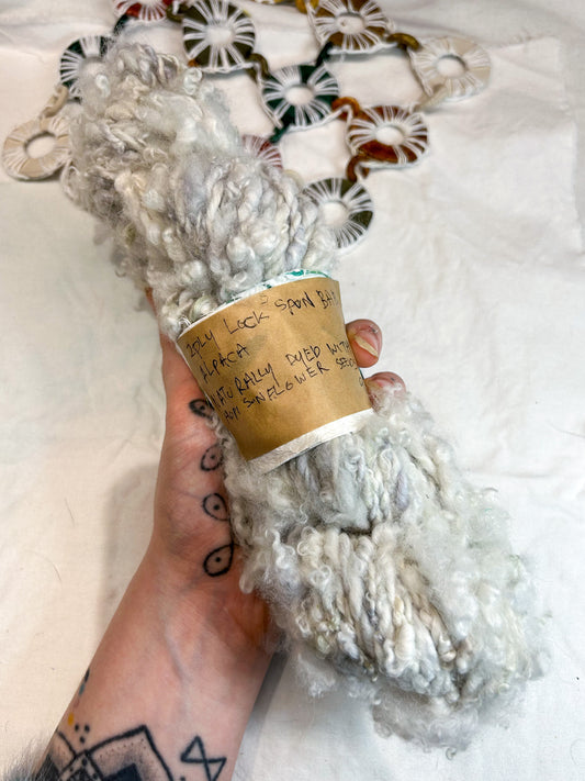 Handspun Lilac Hopi Sunflower Seed Dyed Lock Spun Baby Alpaca 2ply Skein ☆  95g Naturally Dyed Alpaca Yarn