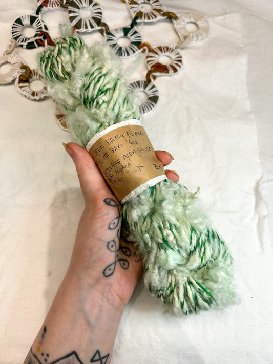 Handspun Sewas Dyed Lock Spun Baby Alpaca and Sari Silk 2ply Skein ☆  65g Naturally Dyed Alpaca Yarn